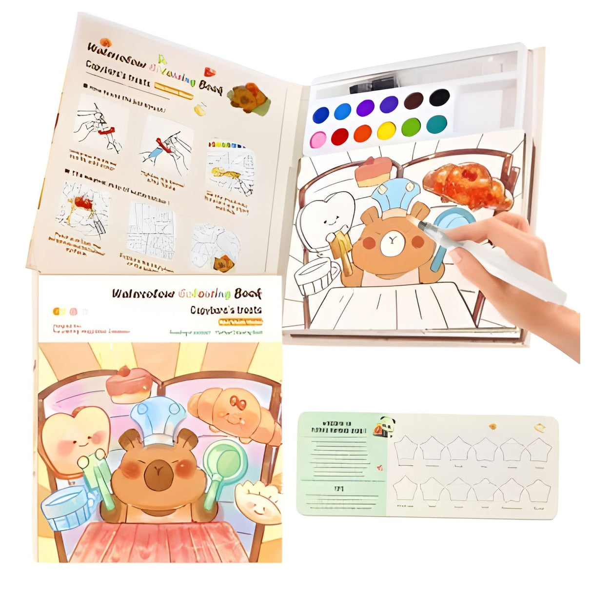 Copil pictând cu setul de acuarele Flippy Capibara, activitate creativă pentru copii