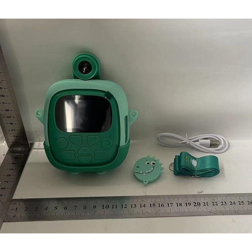 Set Camera Instantanee pentru Copii, Vivimall, Ecran HD 2.4'', 24MP, 720P Video, 1200 mAh, cu Functie de Printare Alb-Negru, cablu USB-C, Bluetooth, Compatibil iOS/Android, Imprimare APP, Model Dinozaur, Verde - vivimall.ro