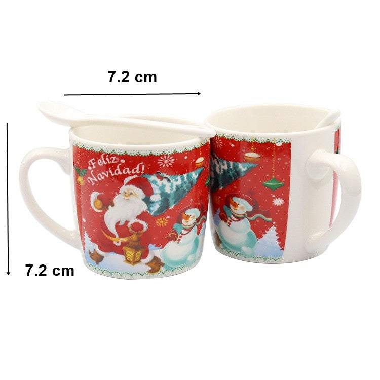 Set cana ceramica cu lingurita Vivimall, 200 ml, tematica Mos Craciun, rosu - vivimall.ro