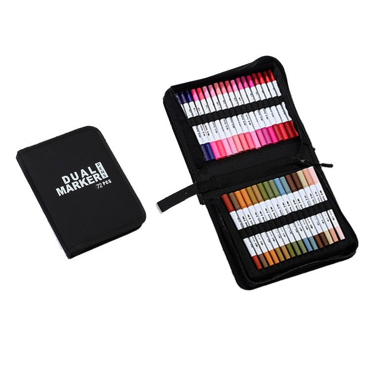 Set Carioci pe Baza de Apa, Vivimall, 2 in 1, pentru Pictura, Caligrafie, 72 Culori, Penar Negru, Corp Carioca Alb, 24.5 x 18.5 x 5 cm, Multicolor - vivimall.ro