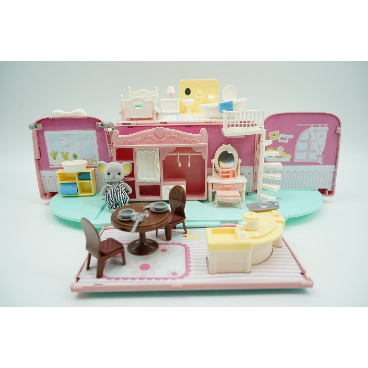 Set casa de papusi tip van, 2 in 1 autobuz si casa, 43 accesorii si mobilier, +3 ani, roz - vivimall.ro