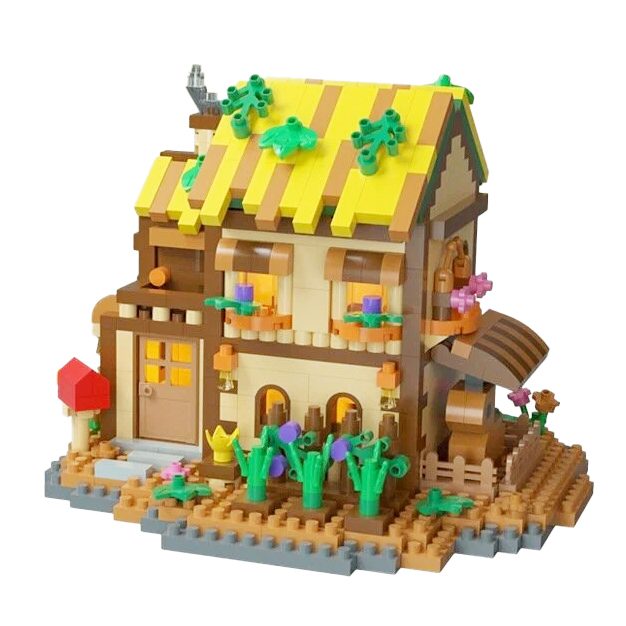 Set construcție Flippy Forest Log Cabin, 834 piese ABS multicolor, vedere frontală ansamblu complet