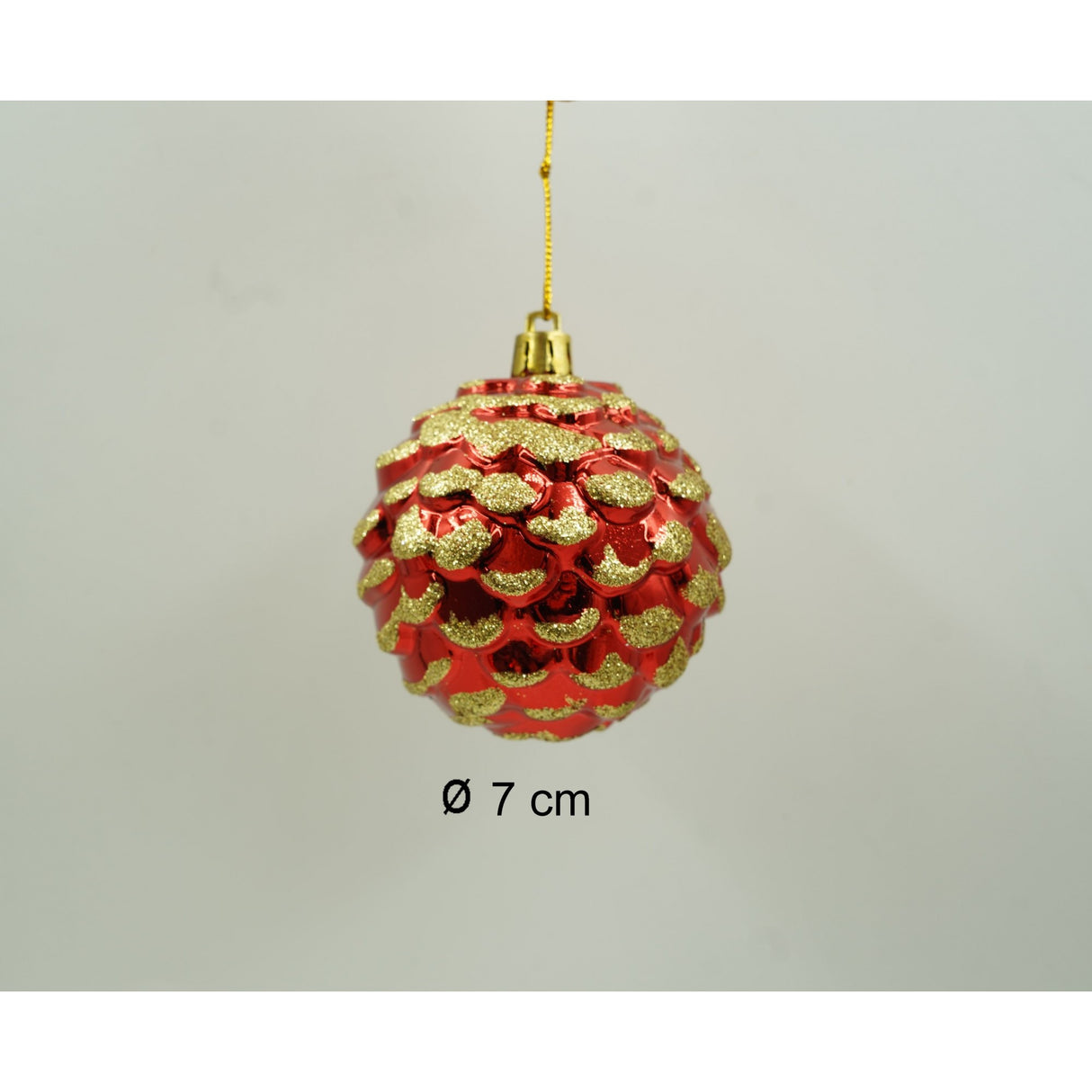 Set de 24 ornamente de brad, Flippy, de tip Glob, Alb/ Rosu, cu ø de 7 cm, din plastic, cu finisaj sclipitor , cutie 16 cm lungime x 36 cm inaltime x 16 cm adancime - vivimall.ro