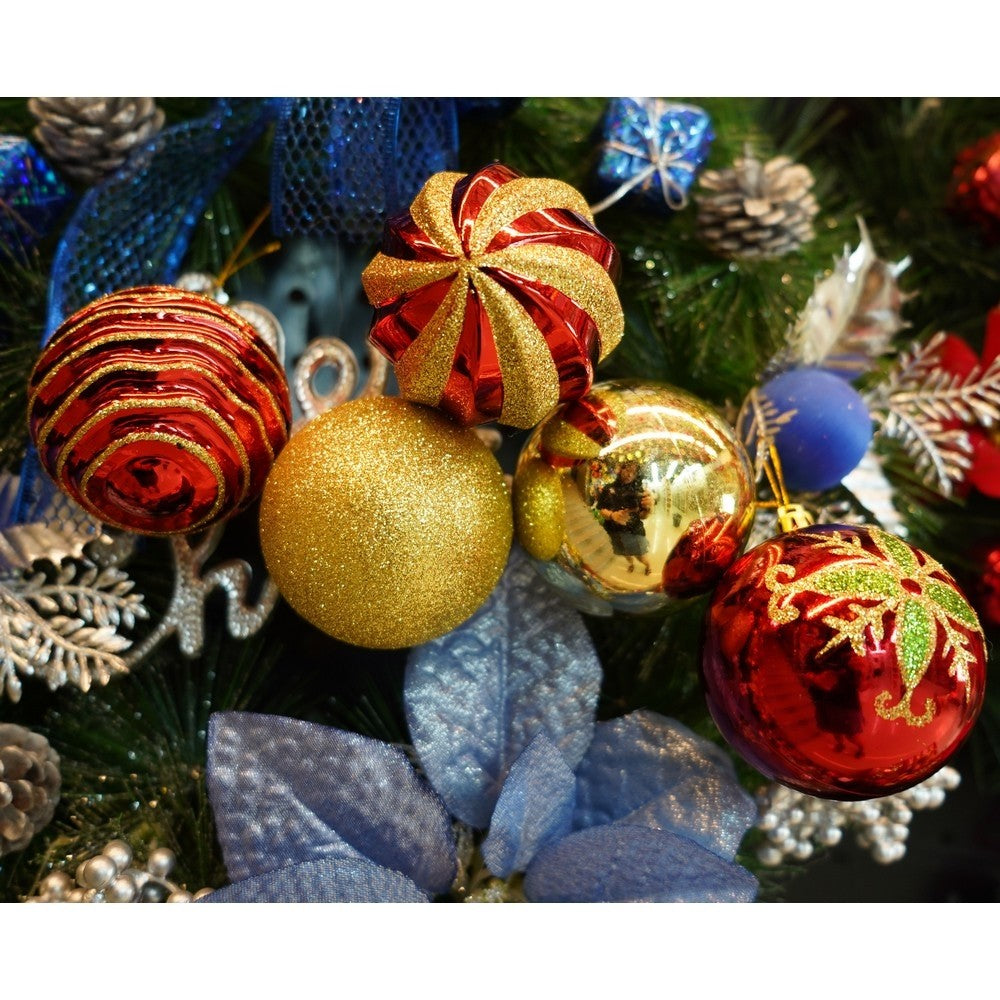 Set de 24 ornamente de brad, Flippy, de tip Glob, Rosu/ Auriu, cu ø de 7 cm, din plastic, cu finisaj sclipitor , cutie 16 cm lungime x 36 cm inaltime x 16 cm adancime - vivimall.ro