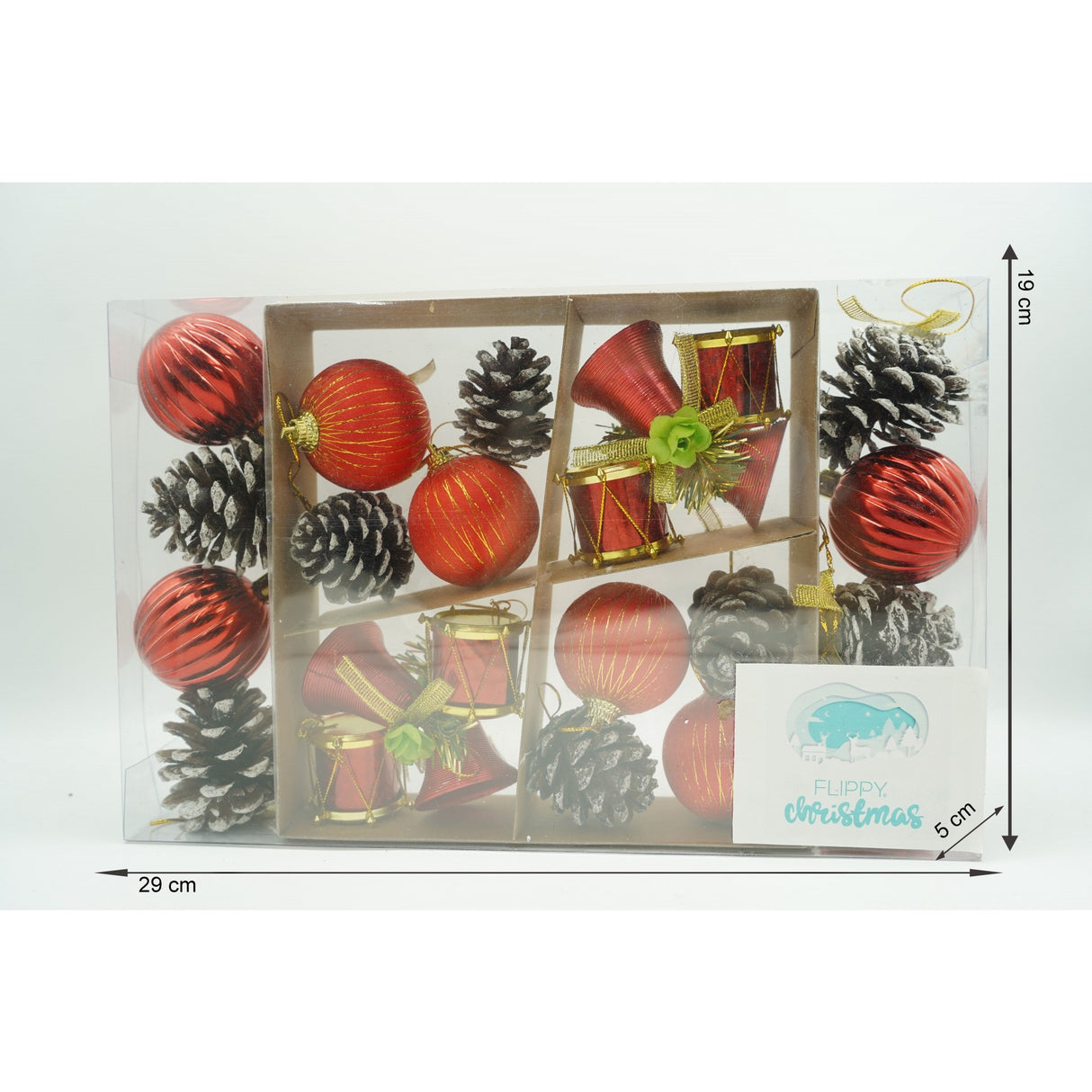 Set de 24 ornamente de brad, Vivimall, de tip Glob, Rosu/ Maro, din polistiren, cu finisaj sclipitor , cutie 5 cm adancime x 29 cm lungime x 19 cm inaltime - vivimall.ro