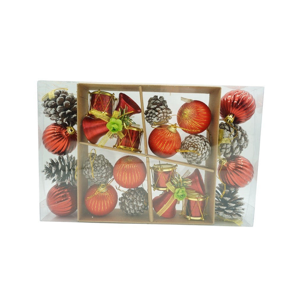 Set de 24 ornamente de brad, Vivimall, de tip Glob, Rosu/ Maro, din polistiren, cu finisaj sclipitor , cutie 5 cm adancime x 29 cm lungime x 19 cm inaltime - vivimall.ro