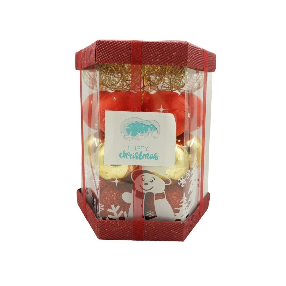 Set de 28 ornamente de brad, Vivimall, de tip Glob, Rosu/ Auriu, din polistiren, cu finisaj sclipitor , cutie 18 cm adancime x 22 cm inaltime x 18 cm lungime) - vivimall.ro