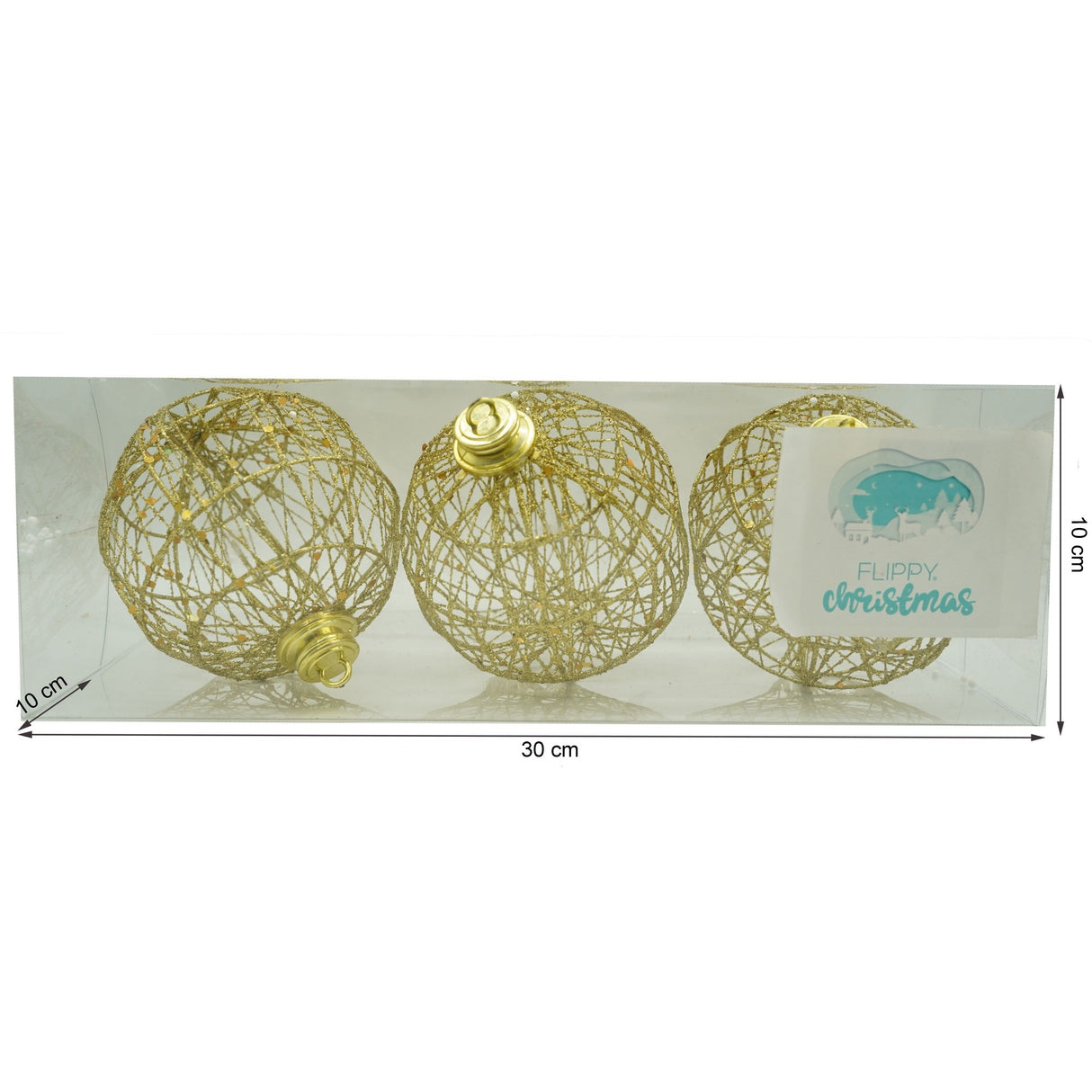 Set de 3 ornamente de brad, Vivimall, de tip Glob, Auriu, cu ø de 10 cm, din metal, cu finisaj sclipitor , cutie 10 cm adancime x 30 cm lungime x 10 cm inaltime - vivimall.ro