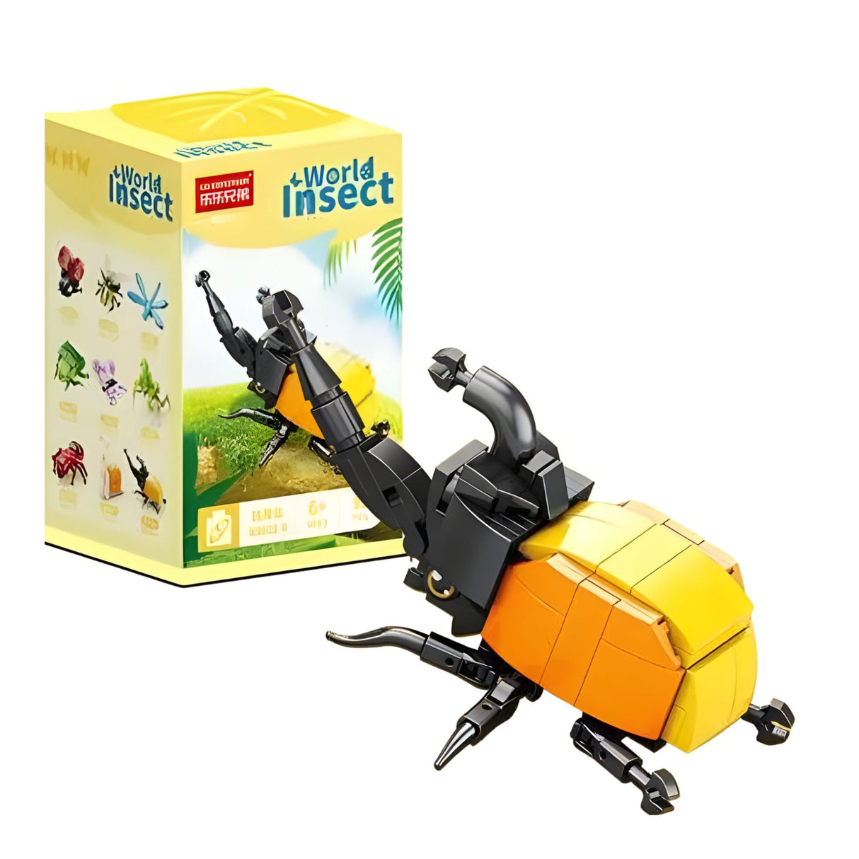 Set construcție Flippy Gândacul Rinocer 3D, 98 piese plastic ABS, negru portocaliu, vedere frontală
