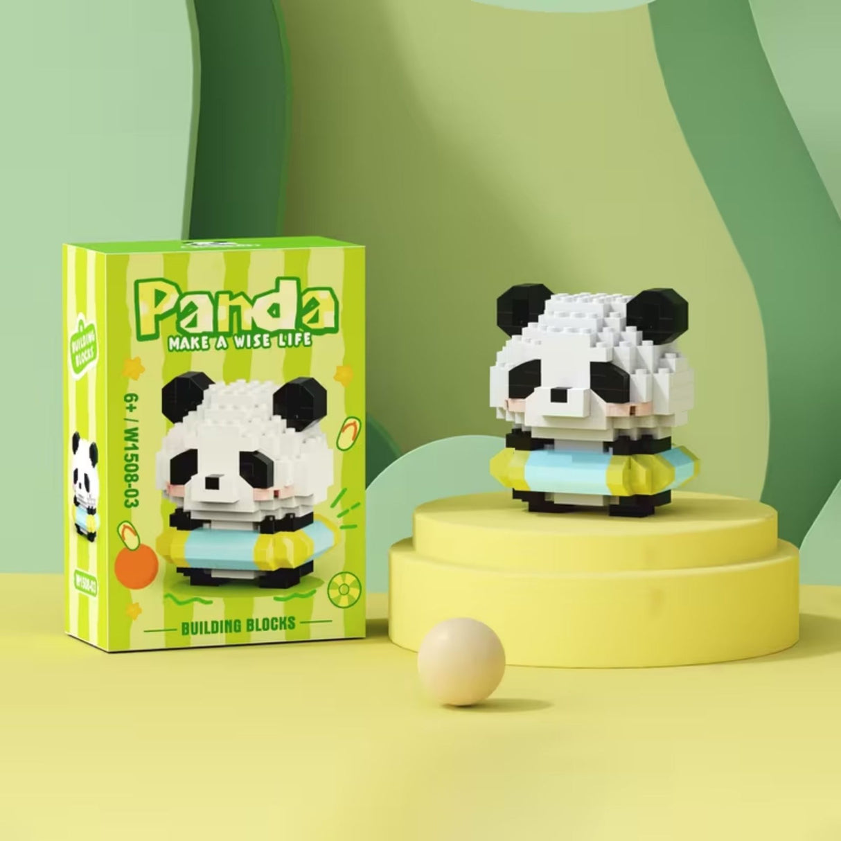Set de Constructie, Flippy, Model Panda cu Cerc de Inot, 180 Piese, Model 3D, Jucarie Educativa STEM, +6 Ani, Plastic ABS, 7.8 x 4.1 x 11.3 cm, Verde Deschis - vivimall.ro