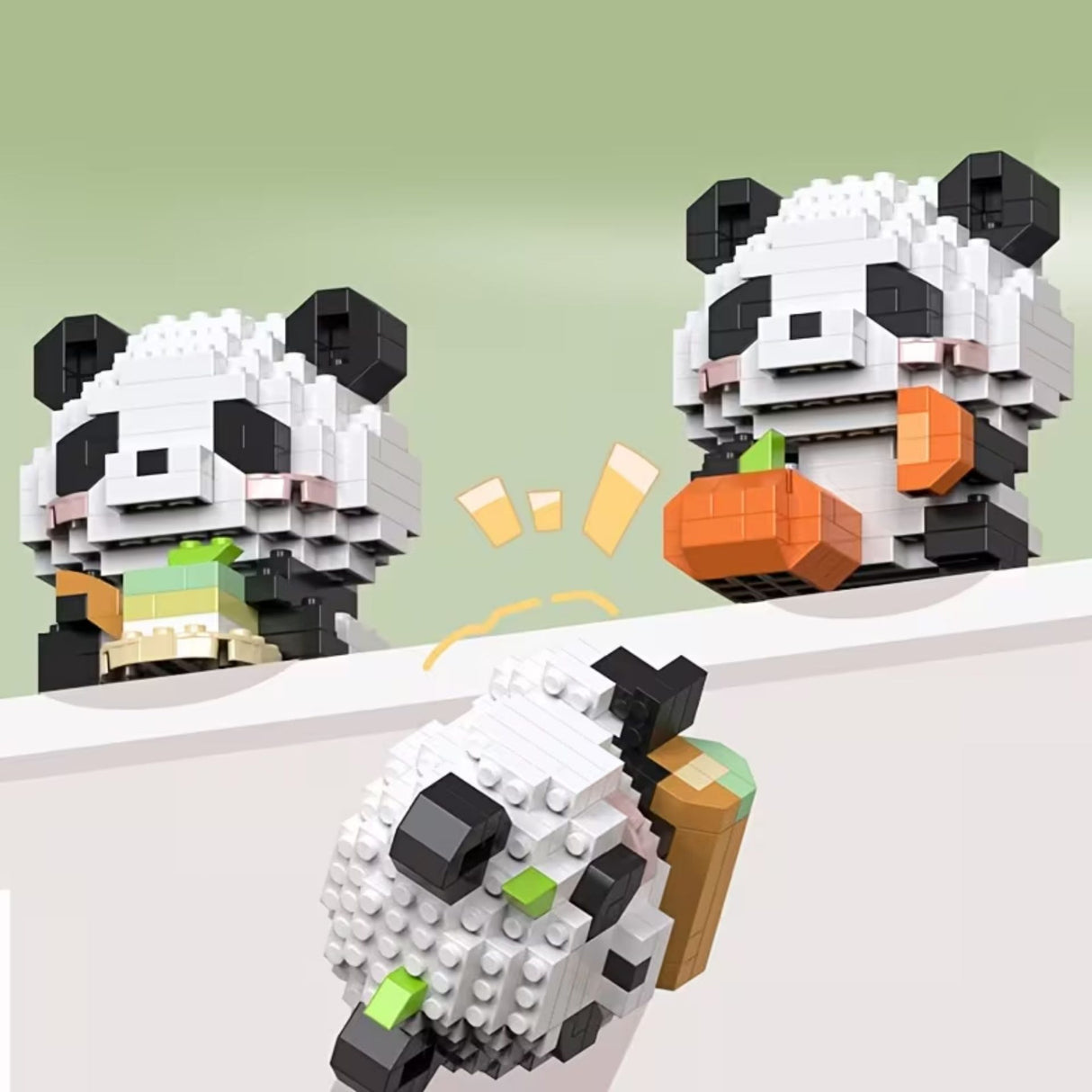 Model 3D Panda cu Dovleac Flippy asamblat complet, vedere laterală, jucărie STEM 6+ ani