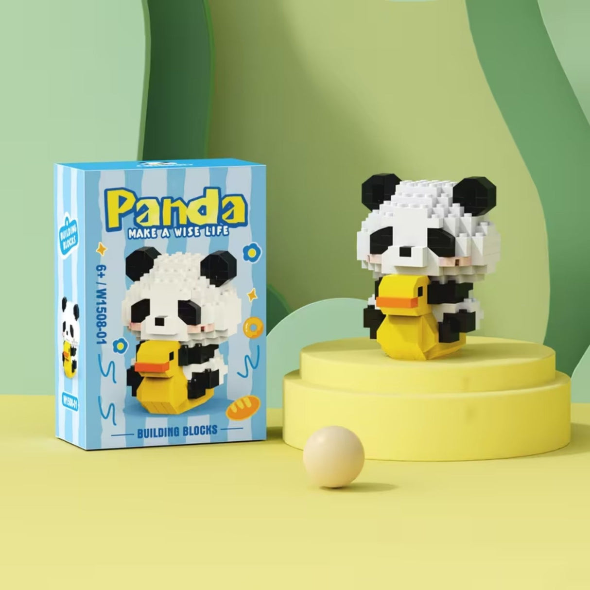 Set construcție STEM Flippy Panda, model 3D asamblat, vedere laterală, plastic ABS rezistent