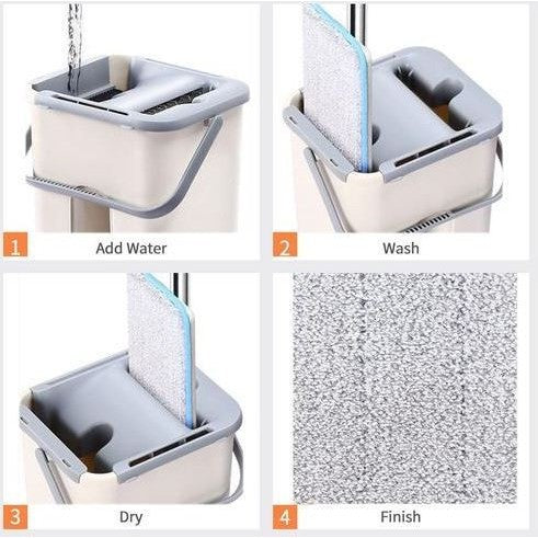 Set De Curățenie, Mop Și Găleată, Găleată 6 L, 2 Rezerve Microfibră Incluse, Design Modern Pentru Interior, Material Plastic, Peri Sintetici, Plat Cu Storcere, Bej - vivimall.ro