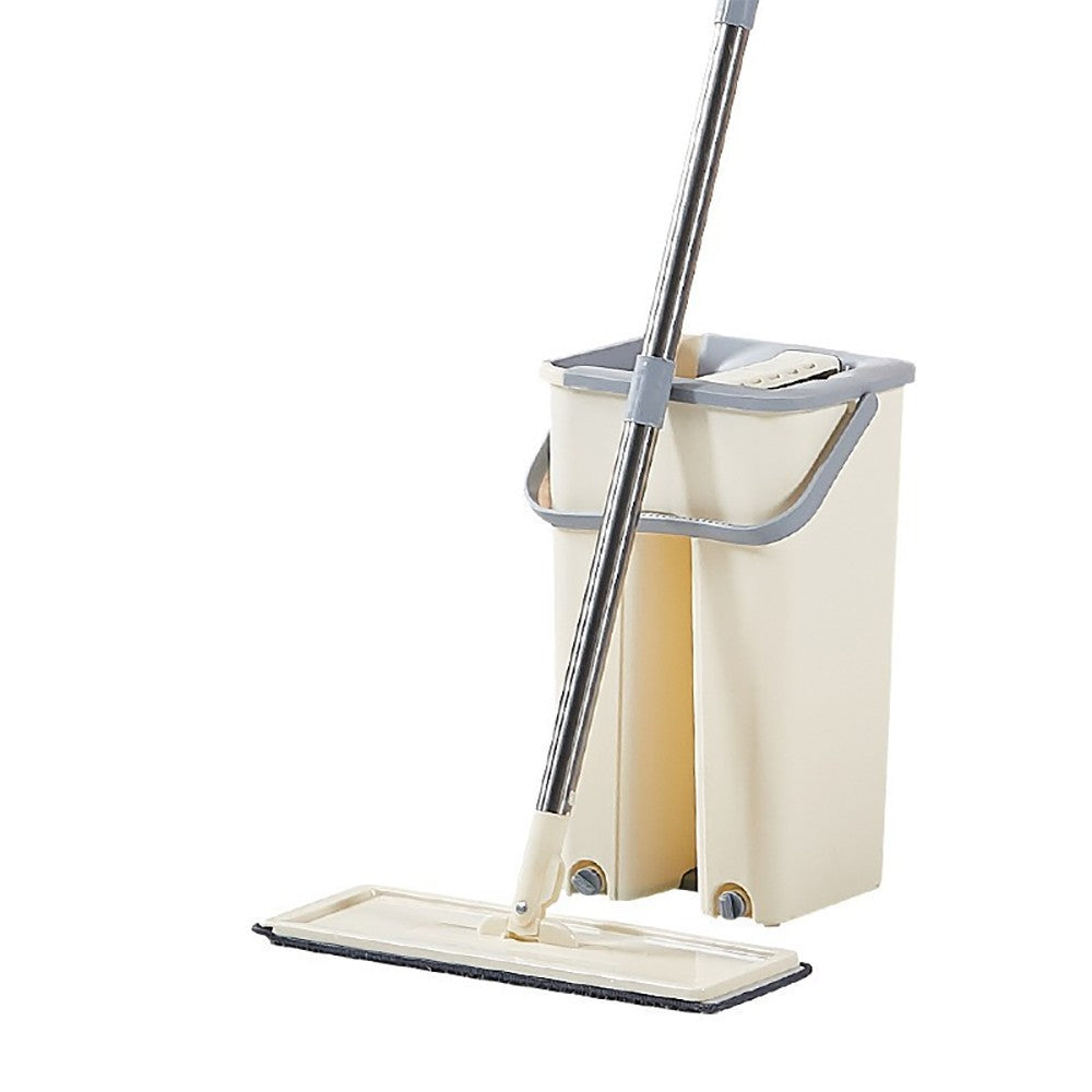Set De Curățenie, Mop Și Găleată, Găleată 6 L, 2 Rezerve Microfibră Incluse, Design Modern Pentru Interior, Material Plastic, Peri Sintetici, Plat Cu Storcere, Bej - vivimall.ro