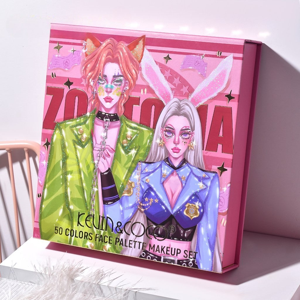 Paleta de Machiaj, KEVIN & COCO, Best Partner, Fard de Pleoape, Breloc si Cercei, 50 culori, 22 x 21 x 5cm