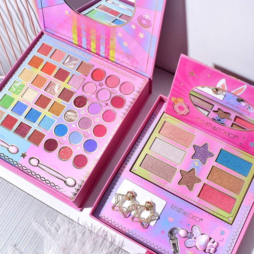 Paleta de Machiaj, KEVIN & COCO, Best Partner, Fard de Pleoape, Breloc si Cercei, 50 culori, 22 x 21 x 5cm
