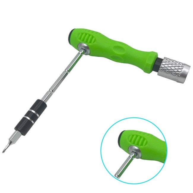 Set de Surubelnite 32-in-1 cu Clichet, Flippy, Cromate, Set de Uz Casnic pentru Repararea Electronicelor Mici, Maner durabil Verde, 10.5 x 7 x 3 cm, Gri