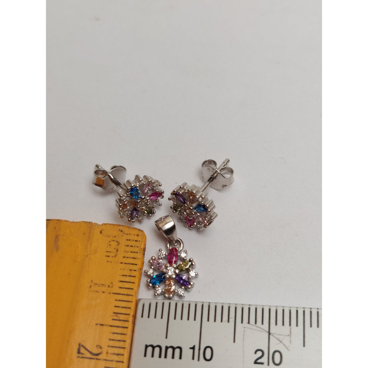 Set din Argint 925 Fulg de Nea cu Pietre Colorate, Jolie Silver, 2.1g, 1 cm x 0.9 cm - vivimall.ro