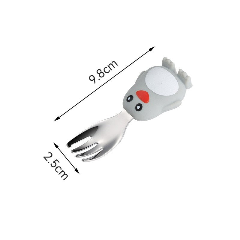 Set diversificare bebelusi Vivimall, din silicon, 23.5 x 12.5 cm, 1 farfurie compartimentata in forma de pinguin, lingurita si furculita, pai, perie pai, fara alergeni, ventuza fixare, forma creativa, gri - vivimall.ro