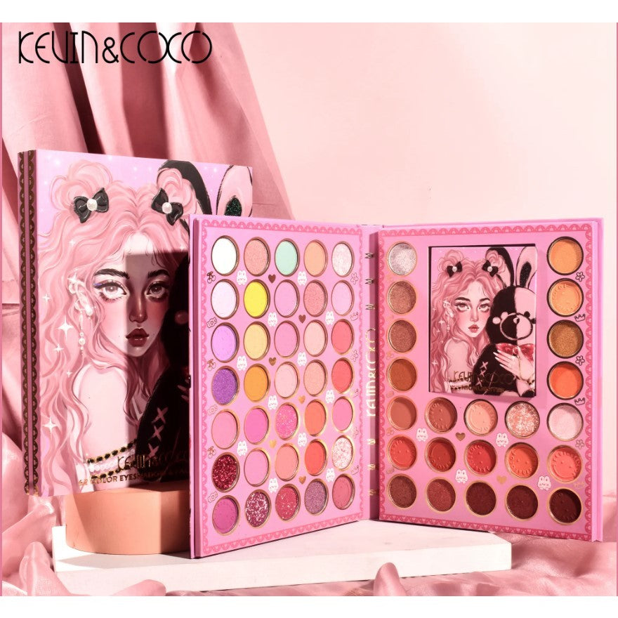 Set farduri 2 in 1 Kevin&Coco, paleta 62 nuante, mini paleta iluminator tip carte, rezistenta ridicata, 22 x 17 cm, 430 g, multicolor - vivimall.ro