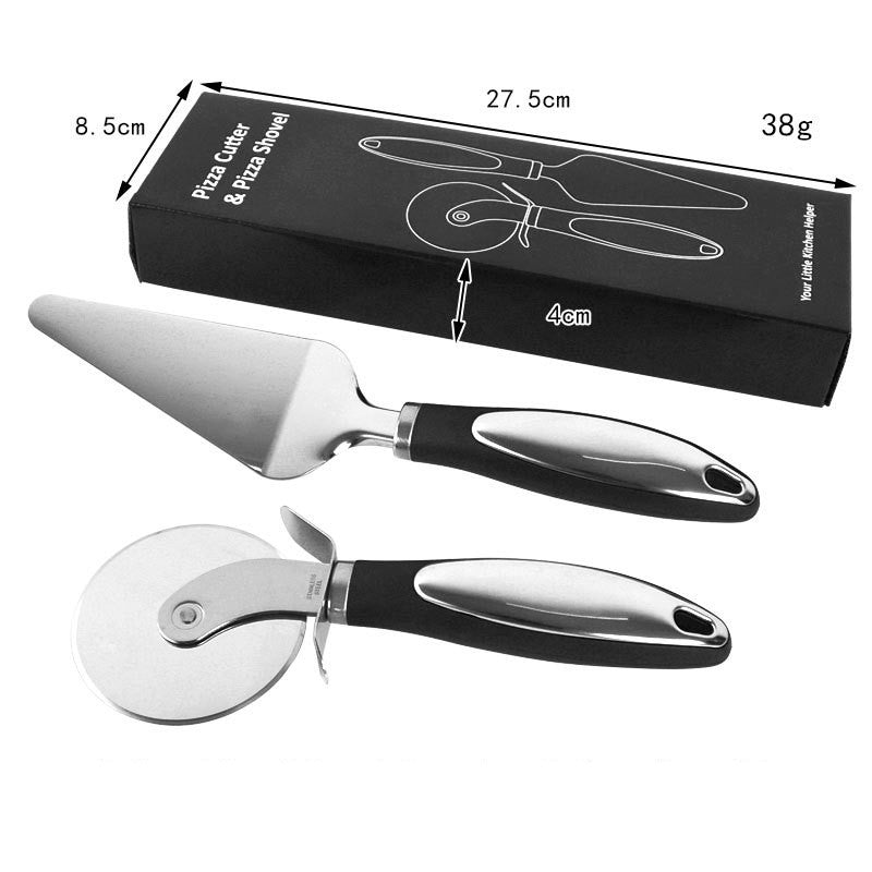 Feliator si Lopatica pentru Pizza, Vivimall, set din 2 ustensile, Otel Inoxidabil, Maner Antiderapant, 26.5 x 8 x 3 cm, Negru - vivimall.ro