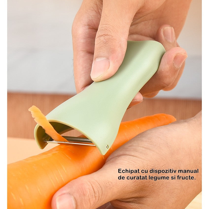 Set foarfeca pentru bucatarie Vivimall, curatator legume tip suport, multifunctional, spargator nuci, material ABS si otel inoxidabil, maner ergonomic, 16.8 x 7.8 x 1 cm, verde - vivimall.ro