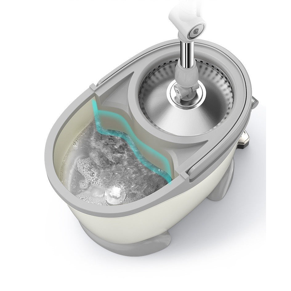 Set Găleată Cu Pedală, Și Mop Rotativ 360, Cu Acțiune Centrifugă, X4, Pentru Uz Casnic, Mâner Din Oțel Inoxidabil Telescopic, 2 Capete Din Bumbac, 46x30x28 cm, Alb-Ivoriu - vivimall.ro