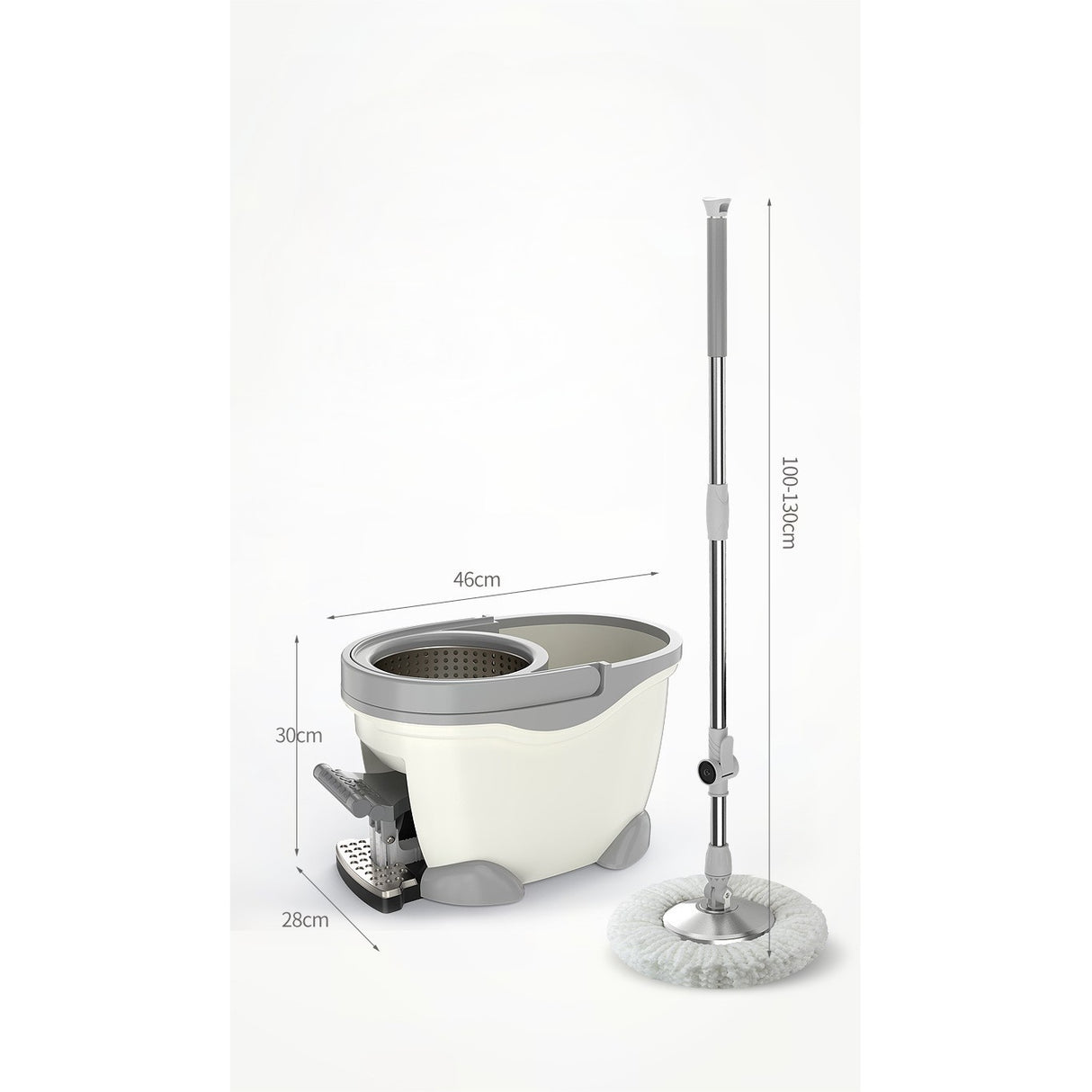 Set Găleată Cu Pedală, Și Mop Rotativ 360, Cu Acțiune Centrifugă, X4, Pentru Uz Casnic, Mâner Din Oțel Inoxidabil Telescopic, 2 Capete Din Bumbac, 46x30x28 cm, Alb-Ivoriu - vivimall.ro