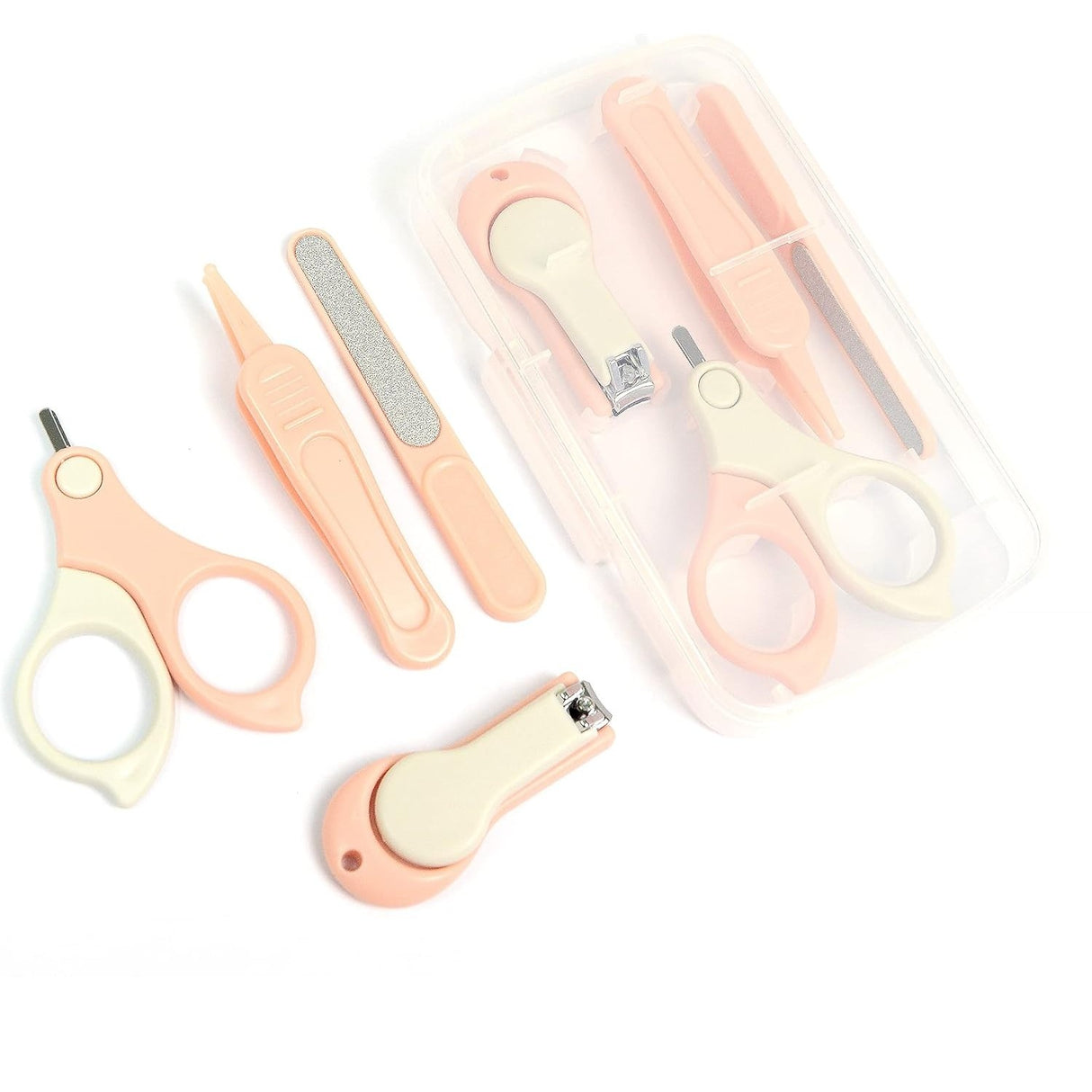 Set 4in1 de Ingrijire Unghii pentru Bebelusi, Vivimall, Cutie de Depozitare Transparenta, 0-6 Ani, 13.6x8x2 cm, Roz - vivimall.ro