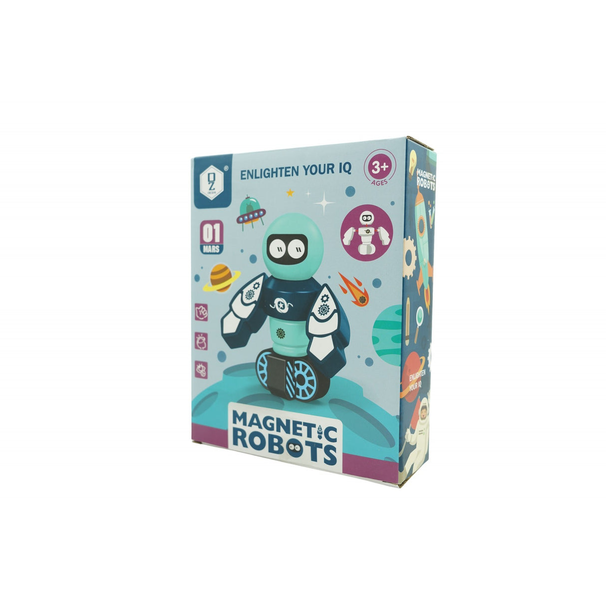 Set inteligent de blocuri magnetice pentru copii, 7 piese, cutie depozitare, robotel, albastru - vivimall.ro