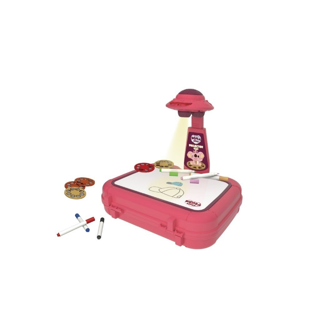Set jucarie educativa proiector cu masa pentru desen, 48 de imagini, 6 discuri de proiectare, creioane colorate, cutie depozitare, +3 ani, Rosu - vivimall.ro