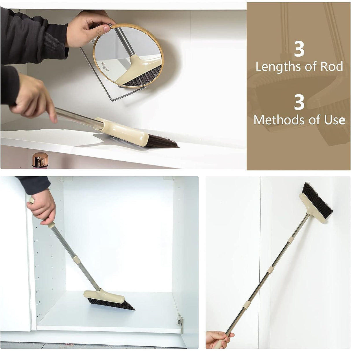 Set matura si faras cu coada, Vivimall, Pentru uz casnic, Plastic/Otel, Maro/Bej, Depozitare verticala, 26x25.5x83 cm - vivimall.ro