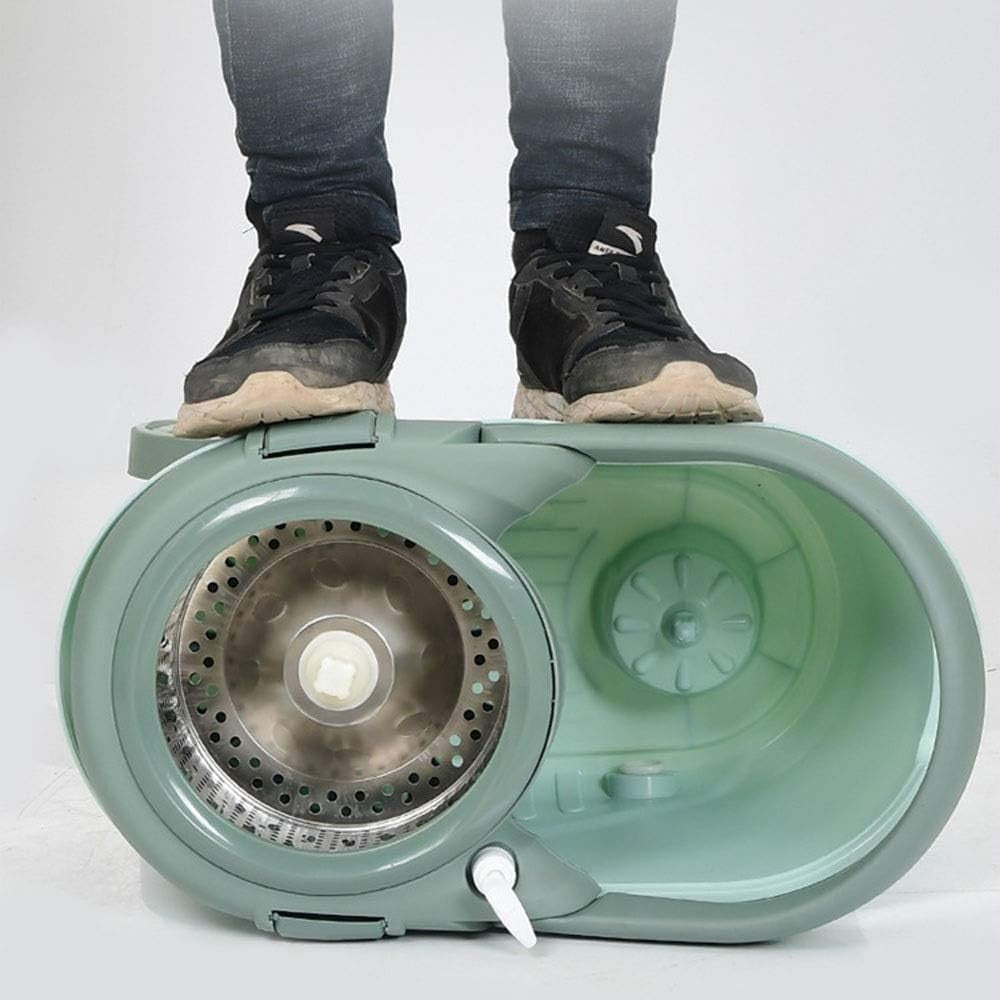 Set mop rotativ cu galeata Vivimall, material plastic si microfibra, o rezerva inclusa, rezistent, cu dop scurgere, vas detasabil, orificiu pentru solutie, pentru interior, capacitate 8 l, verde - vivimall.ro