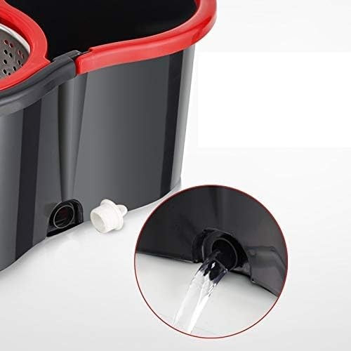 Set Mop Rotativ, Cu Găleată, Material Plastic Și Microfibră, Rezistent, Cu Dop Scurgere, Vas Detașabil, Pentru Interior, Capacitate 8 L, Negru-Roșu - vivimall.ro