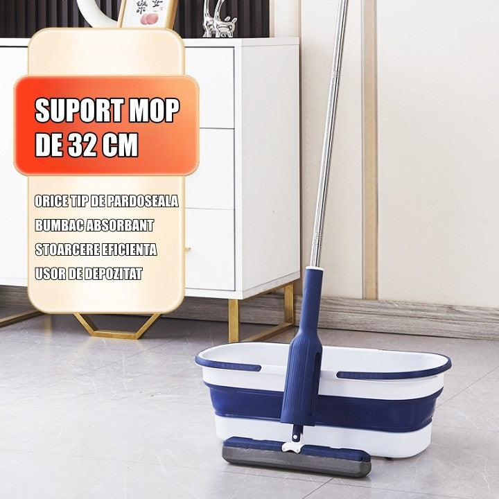 Set Mop Telescopic cu Galeata Pliabila, Vivimall, Albastru, 32 cm, Maner Reglabil 140 cm, Sistem de Stoarcere Eficient - vivimall.ro