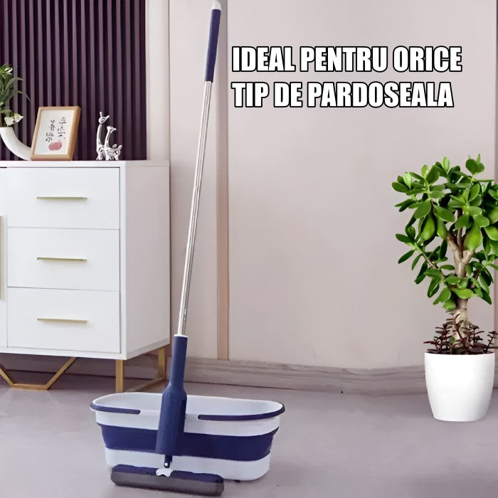Set Mop Telescopic cu Galeata Pliabila, Vivimall, Albastru, 32 cm, Maner Reglabil 140 cm, Sistem de Stoarcere Eficient - vivimall.ro