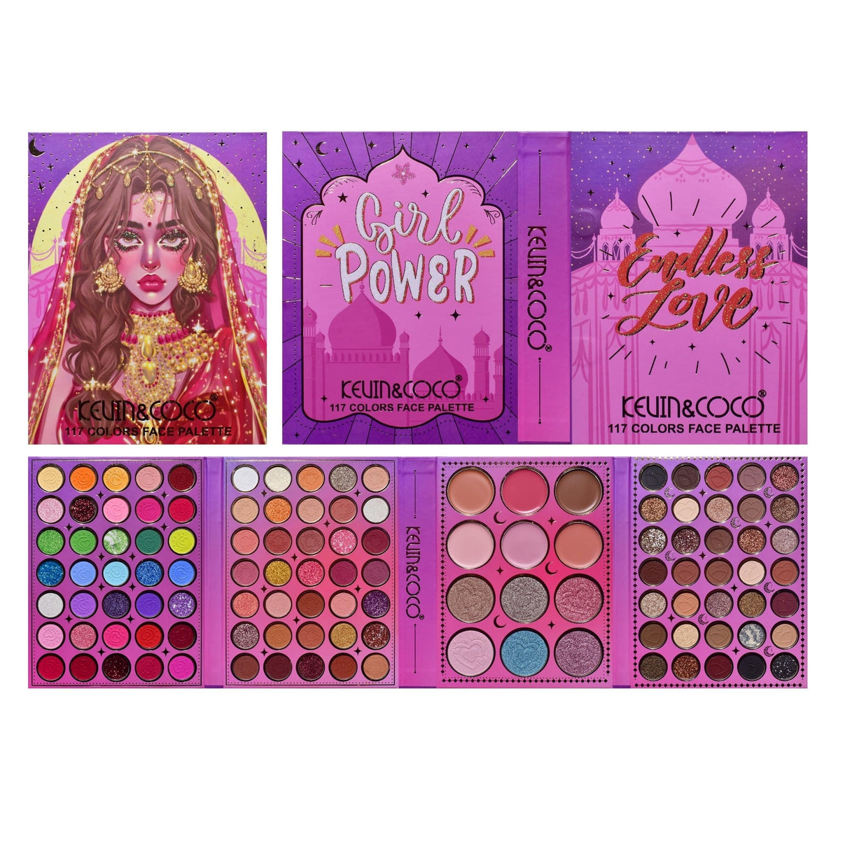 Paleta De Machiaj, Kevin &Amp; Coco, Girl Power, Fard De Pleoape, Iluminator, Blush Cremos, 117 Culori, 19 X 14.8 X 3.4 Cm - vivimall.ro