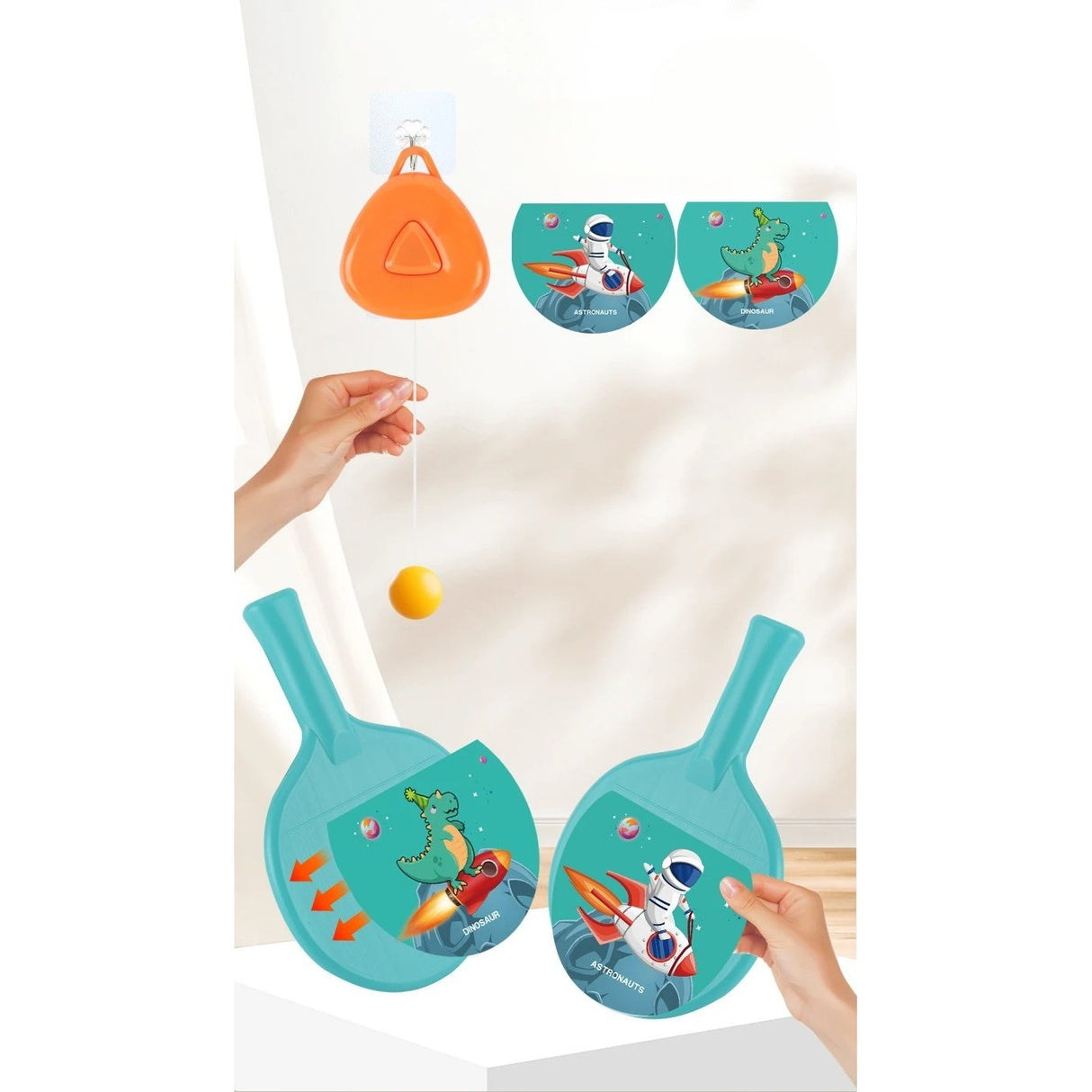 Set Palete pentru Tenis de Masa, Vivimall, pentru Copii, Accesoriu de Agatat Inclus, 2 Mingi, Design Animat, Albastru - vivimall.ro