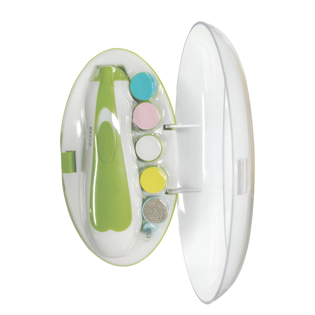 Set Pila Electrica pentru Copii si Bebelusi, Vivimall, ABS, 6 Accesorii, cu Lumina LED, Verde Alb - vivimall.ro