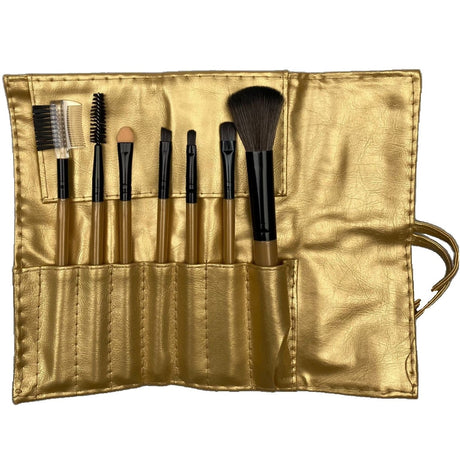 Set Portabil 7 Pensule De Machiaj Cu Husa Aurie - vivimall.ro