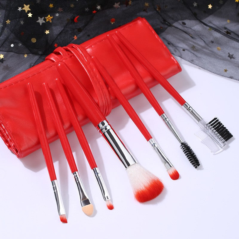 Hordozható 7 db-os sminkecset készlet piros tasakkal