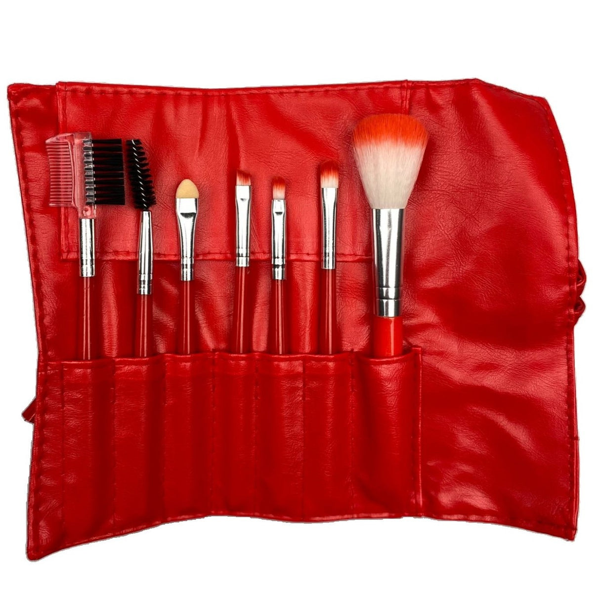 Set Portabil 7 Pensule De Machiaj Cu Husa Rosie - vivimall.ro