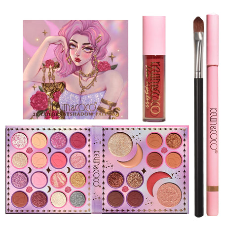 Kit Machiaj 28 Culori Ruj Pensula si Creion | VivaBeauty - vivimall.ro