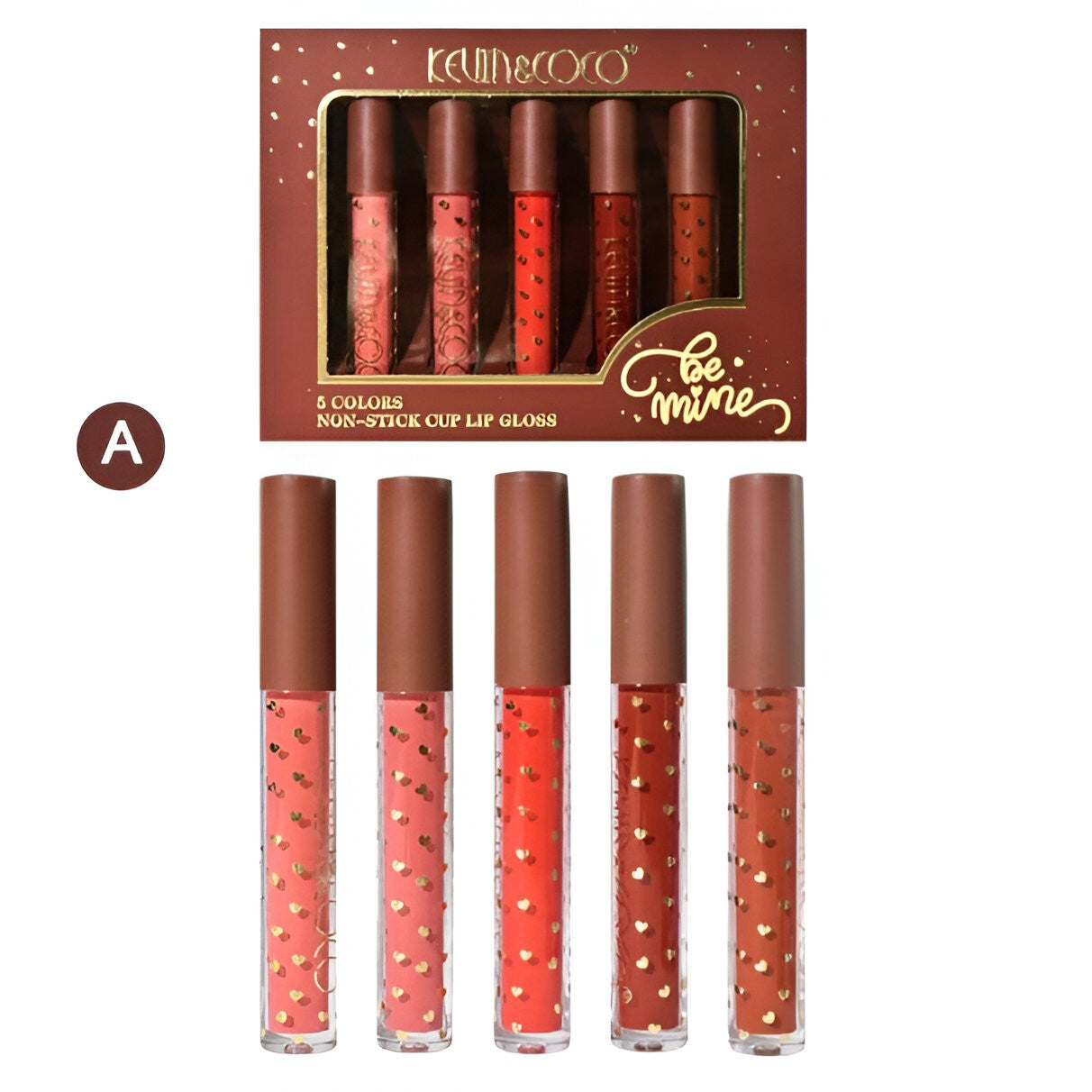 Set Rujuri de Buze, KEVIN & COCO, Be Mine 5 Culori, 14.4 x 10.9 x 2.5 cm, Roz/Rosu, Varianta A - vivimall.ro