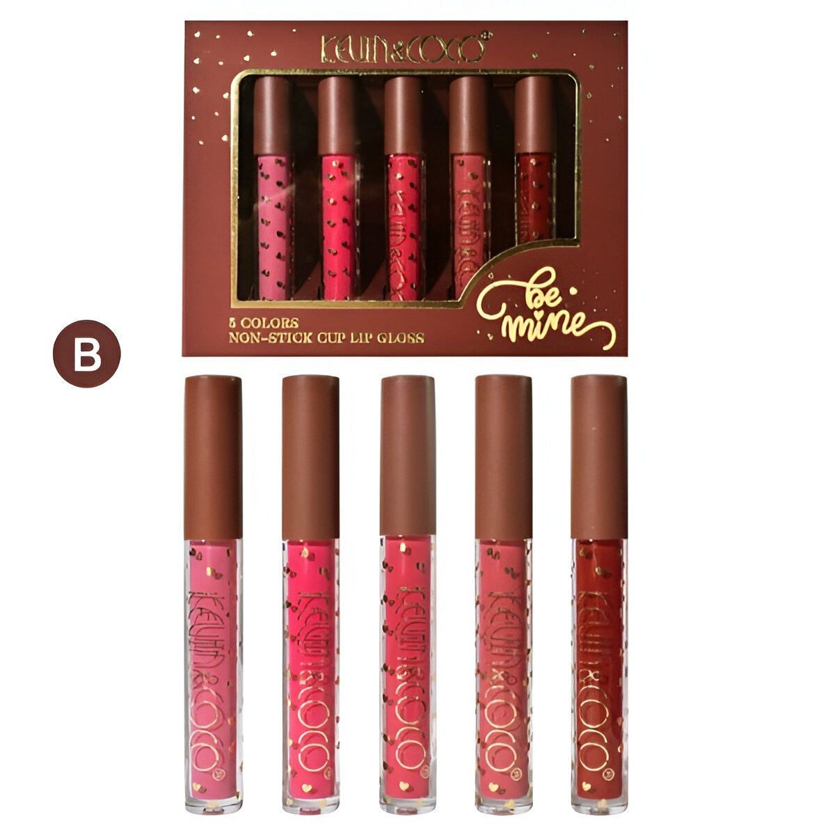 Set Rujuri de Buze, KEVIN & COCO, Be Mine 5 Culori, 14.4 x 10.9 x 2.5 cm, Roz/Rosu, Varianta B - vivimall.ro