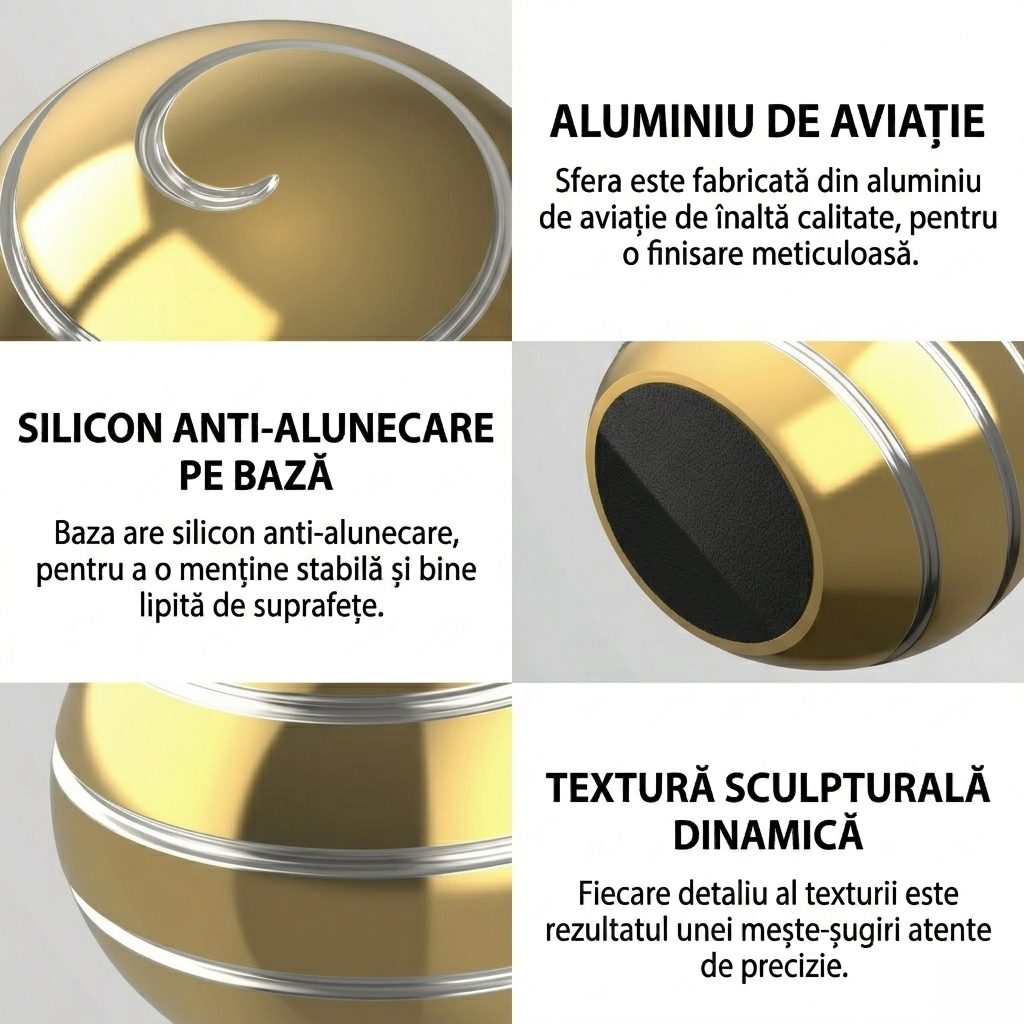 Sfera Fidget Spinner Metalic, Flippy, Corp Aliaj Zinc, Rulment Inox, Jucarie Antistres pentru Focus si Relaxare, Diametru 40 mm, Gadget pentru Birou, Scoala, Cadou pentru Copii si Adulti, Auriu - vivimall.ro