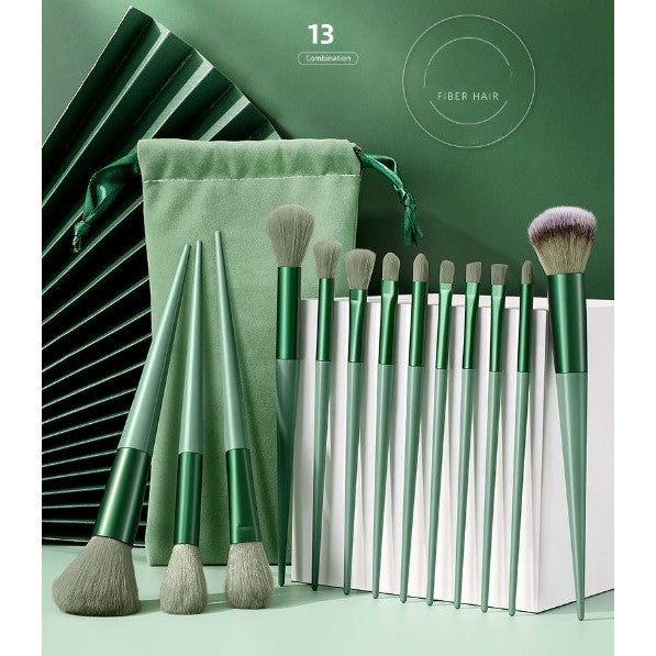 Set 13 Pensule Pentru Machiaj, Super Soft, Makeup Profesional/Incepatori, Verde - vivimall.ro
