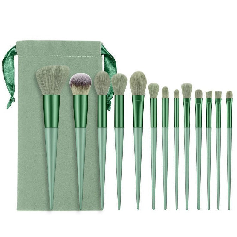 Set 13 pensule pentru machiaj, Vivimall, super soft, makeup profesional/incepatori, verde - vivimall.ro