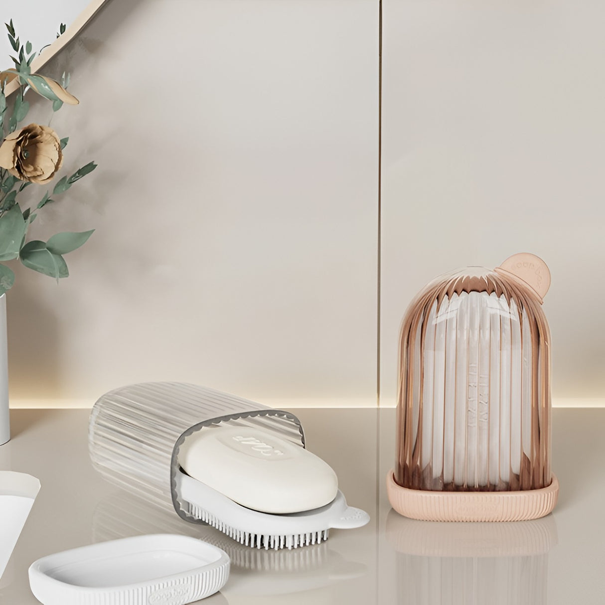 Sapuniera de Calatorie, Vivimall, Suport pentru Sapun cu Scurgere a Apei, Recipient cu Capac Depozitare, Savoniera pentru Baie, 12.6x6.1x8.4cm, Roz - vivimall.ro