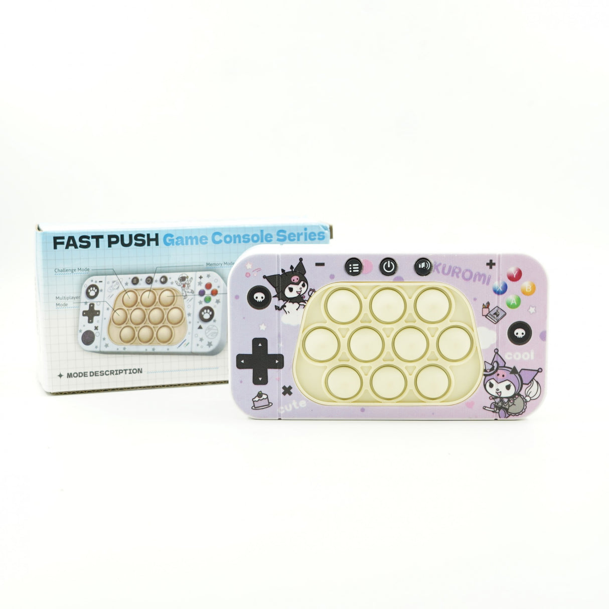 Jucarie interactiva tip consola pentru copii Vivimall, speed push whack-a-mole, joc de viteza pop it, material ABS/silicon, cu nivele, sunete si lumini, 15.5 x 7.6 x 5.3 cm, model elfi, mov - vivimall.ro